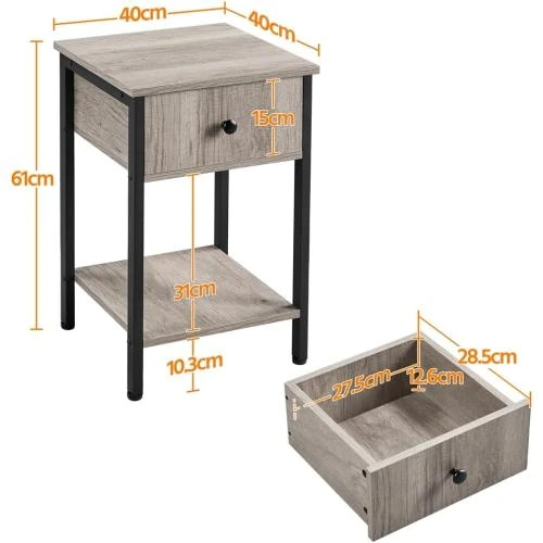 Zoom sur Tables d'appoint industrielles, bois, gris rustique, lot 2