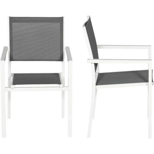 Détail de Chaises Aluminium Blanc, Textilène Gris, Happy Garden