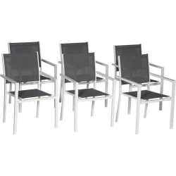 Chaises Aluminium Blanc, Textilène Gris, Happy Garden
