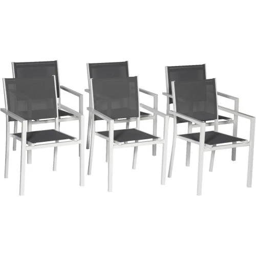 Chaises Aluminium Blanc, Textilène Gris, Happy Garden - Vue principale