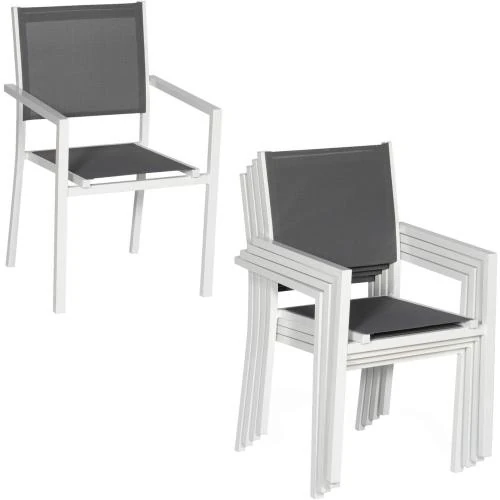 Zoom sur Chaises Aluminium Blanc, Textilène Gris, Happy Garden