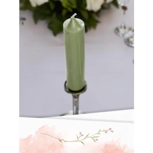 Zoom sur Bougies de table vert sauge, lot de 10, décoration fête