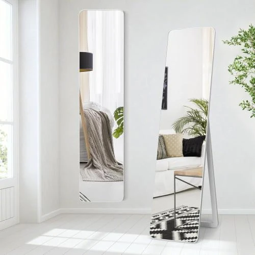 Détail de Miroir sur Pied Rectangulaire Blanc, Style Contemporain