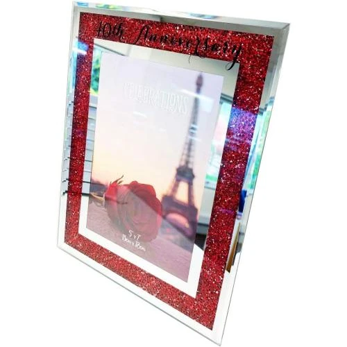 Détail de Cadre photo anniversaire mariage, miroir rubis, strass rouge