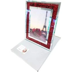 Cadre photo anniversaire mariage, miroir rubis, strass rouge