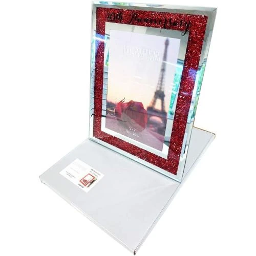 Cadre photo anniversaire mariage, miroir rubis, strass rouge - Vue principale