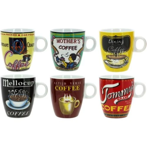 Tasses à café porcelaine NOVASTYL, lot 6 old school - Vue principale