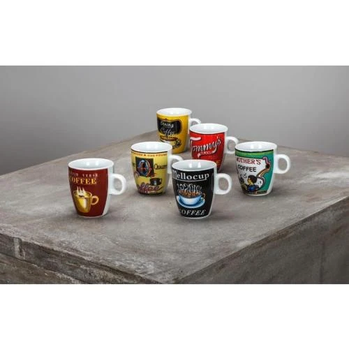 Zoom sur Tasses à café porcelaine NOVASTYL, lot 6 old school