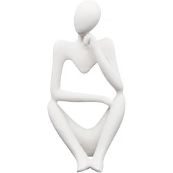 Sculpture Penseur Résine Blanche, Art Abstrait Élégant