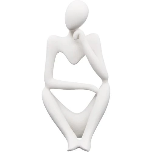 Sculpture Penseur Résine Blanche, Art Abstrait Élégant - Vue principale