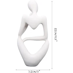 Sculpture Penseur Résine Blanche, Art Abstrait Élégant en situation