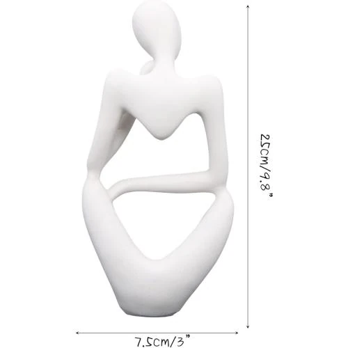 Détail de Sculpture Penseur Résine Blanche, Art Abstrait Élégant
