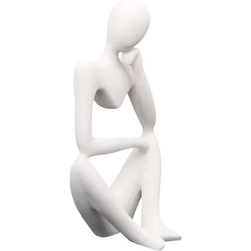 Zoom sur Sculpture Penseur Résine Blanche, Art Abstrait Élégant
