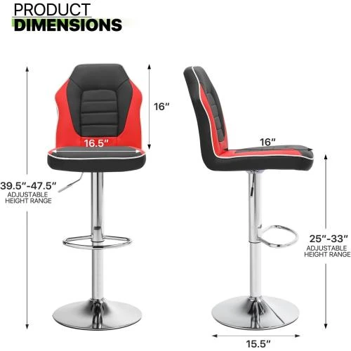 Zoom sur Tabourets bar pivotants, réglables, noir, rouge, lot 2