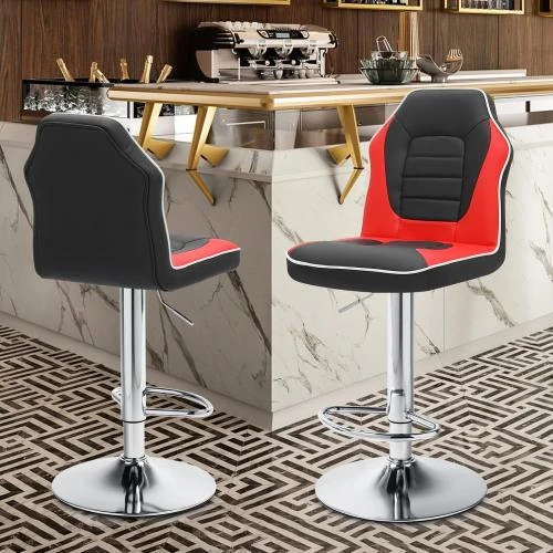 Détail de Tabourets bar pivotants, réglables, noir, rouge, lot 2