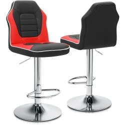 Tabourets bar pivotants, réglables, noir, rouge, lot 2