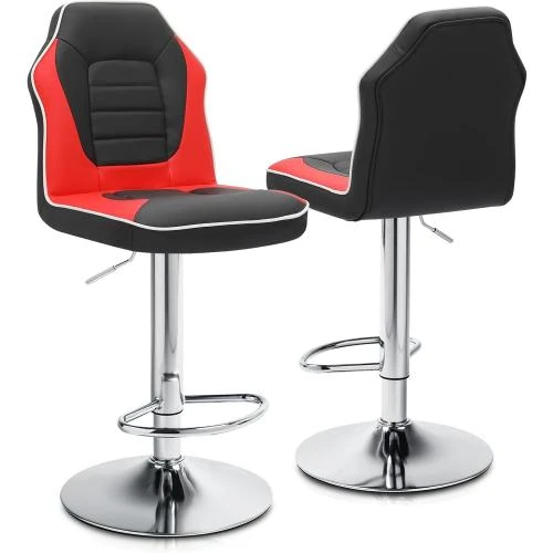 Tabourets bar pivotants, réglables, noir, rouge, lot 2 - Vue principale