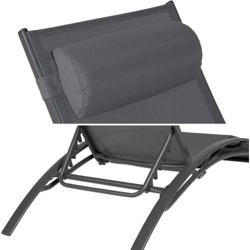 Zoom sur Transats Galapagos Happy Garden, textilene gris, bain soleil