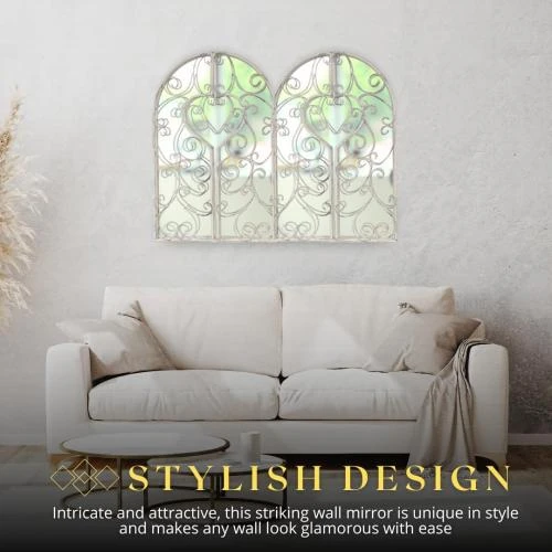 Zoom sur Miroir Jardin Vintage HomeZone, Volets Métal Blanc, Déco