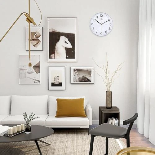 Zoom sur Horloge Murale Argent Moderne Lafocuse Silencieuse Classique
