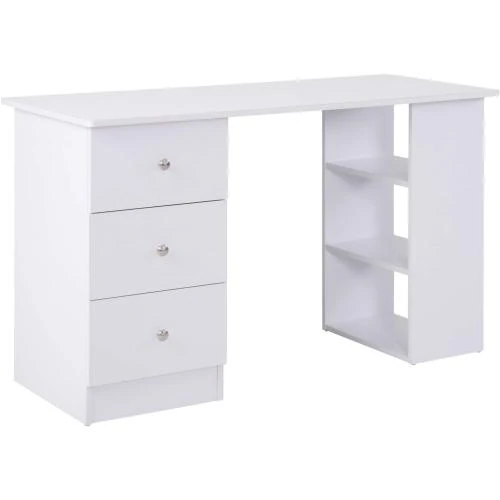 Bureau informatique HOMCOM, blanc, multi-rangements, 3 tiroirs - Vue principale