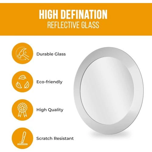 Zoom sur Miroir rond salle de bain mural Blue Canyon, rebord blanc