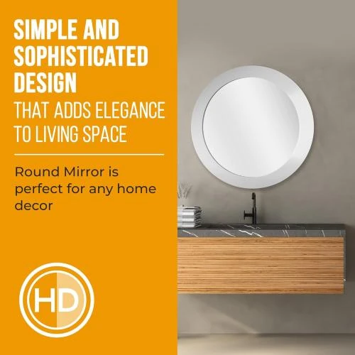 Détail de Miroir rond salle de bain mural Blue Canyon, rebord blanc