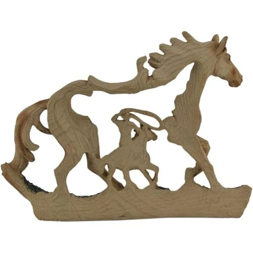 Zoom sur Statue décorative cowboy, cheval, bois, Zeckos