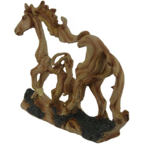 Présentation de Statue décorative cowboy, cheval, bois, Zeckos en situation