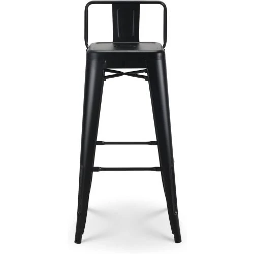 Zoom sur Lot 4 Tabourets Bar Métal Noir Mat Dossier