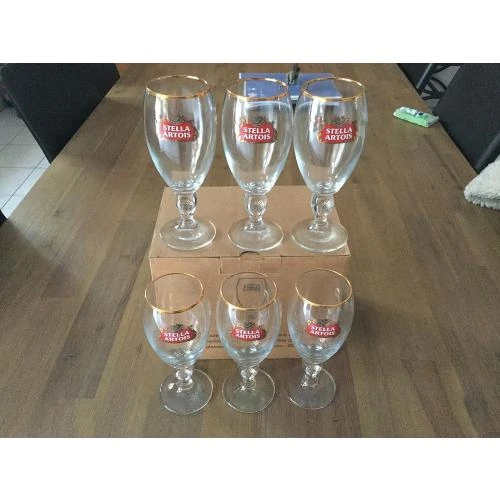 Verres à bière Stella Artois, 6 pièces, bord doré - Vue principale