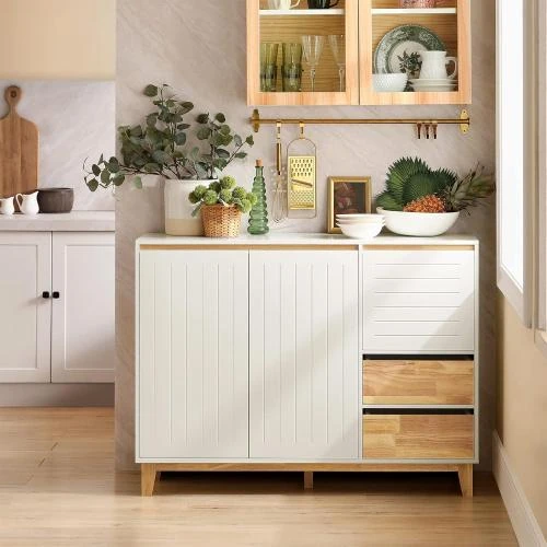 Détail de SoBuy Buffet Armoire Multi Rangement Bois, Blanc