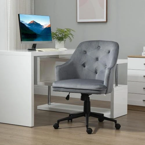 Détail de Chaise Bureau Ergonomique Pivotante 360°, Velours Gris