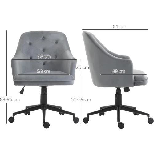 Zoom sur Chaise Bureau Ergonomique Pivotante 360°, Velours Gris
