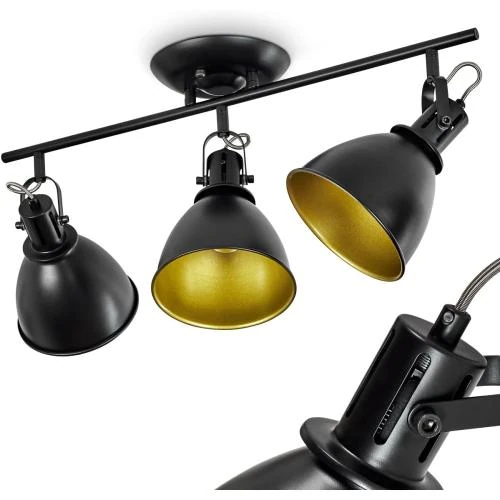 Plafonnier Hofstein métal noir, or, 3 spots orientables - Vue principale