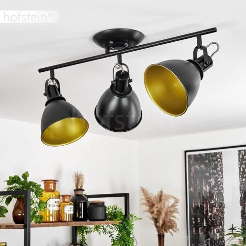 Zoom sur Plafonnier Hofstein métal noir, or, 3 spots orientables