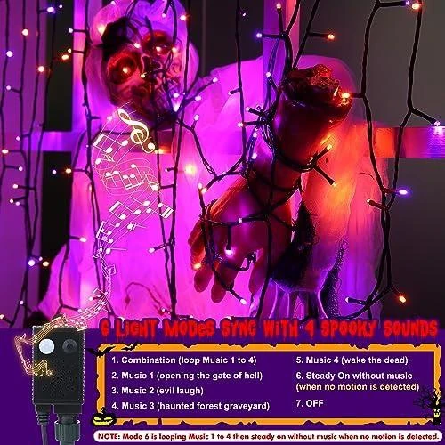 Détail de Guirlande Lumineuse Halloween, Décoration Extérieure Éclatante, LED Orange Violet