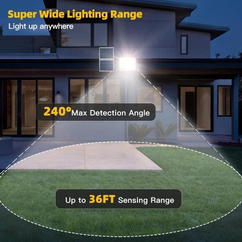 Zoom sur Lampadaire Solaire 600W, Télécommande, Étanche IP65, 12000lm