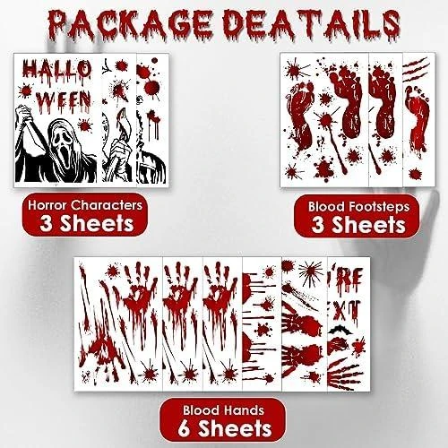 Détail de Autocollants Halloween, 105 Pièces, Empreintes Sanglantes, Décor