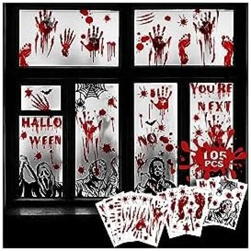 Autocollants Halloween, 105 Pièces, Empreintes Sanglantes, Décor - Vue principale