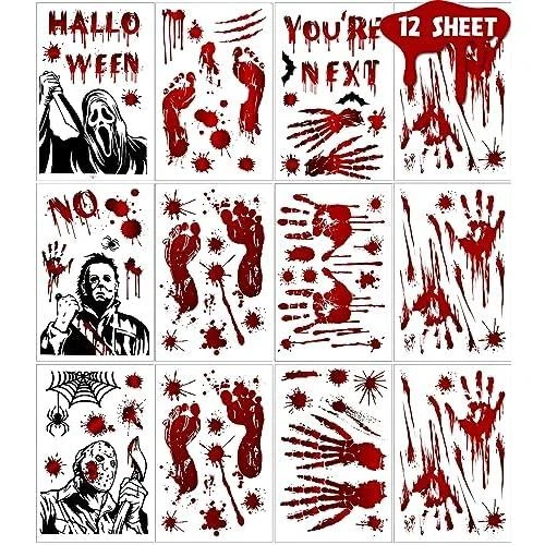 Zoom sur Autocollants Halloween, 105 Pièces, Empreintes Sanglantes, Décor