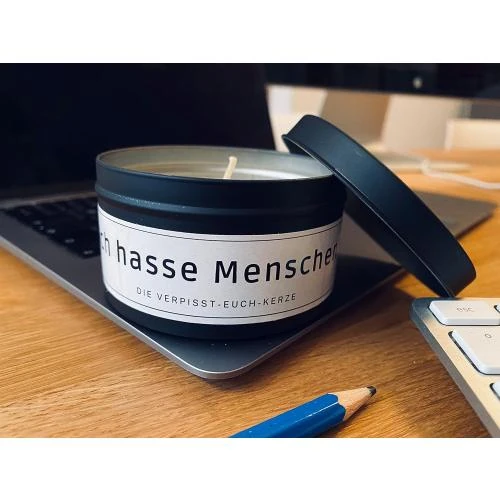 Détail de Bougie parfumée amusante, inscription Ich hasse Menschen