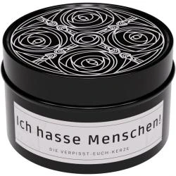 Bougie parfumée amusante, inscription Ich hasse Menschen