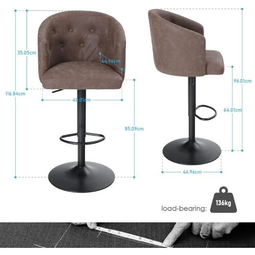 Détail de Tabouret bar pivotant réglable PHIVILLA cuir synthétique marron