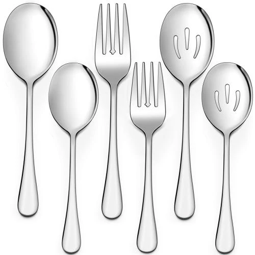 Cuillères service, fourchettes service, inox, finition miroir, lot 2 - Vue principale