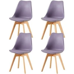 Chaises Scandinaves Lot de 2, Pieds Bois Hêtre, Assise Rembourrée, Gris