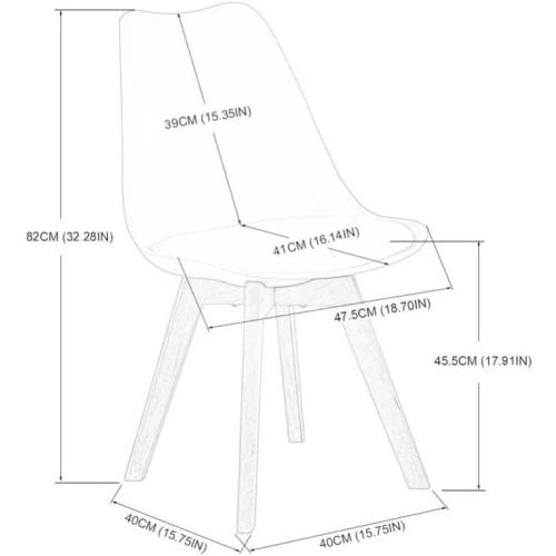 Zoom sur Chaises Scandinaves Lot de 2, Pieds Bois Hêtre, Assise Rembourrée, Gris