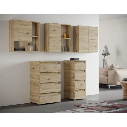 Zoom sur Armoire Murale Double Mama Store, Chêne Naturel, 2 Portes
