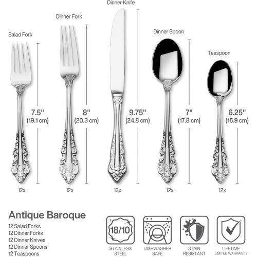 Détail de Service de couverts baroque antique 65 pièces Wallace