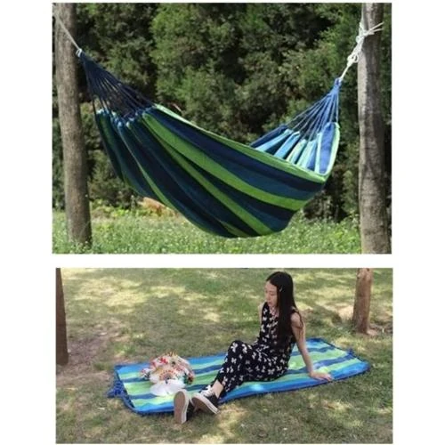 Détail de Hamac camping portable, léger, coton tissé, bleu